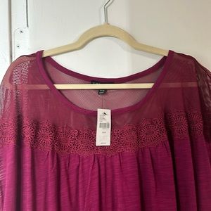 NWT LANE BRYANT short sleeve fuchsia mesh shoulders top